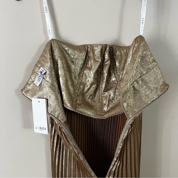 L'IDEE Black Tie Gown Maxi Dress in Gold Shimmer Size US 2 NEW! New with tags! - Picture 12 of 13